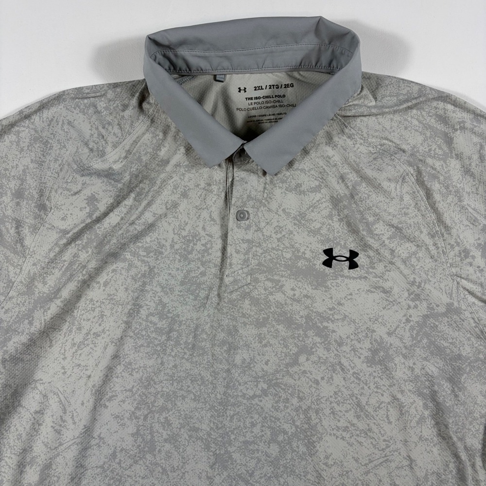 Under Armour Iso-Chill Polo Mens 2XL Loose Fit Splatter Print Gray